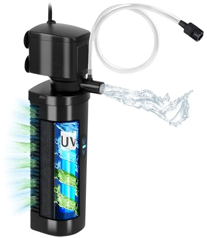Tararium Filtro per Acquario con Luce U-V da 5 W, Pompa sommergibile per Acqua limpida in acquari d'Acqua Dolce, Mare e Tartarughe (75-280 Litri, 750 l/h, Ultra Silenzioso)