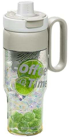 Gourde avec paille - 850 ml - Gourde de fitness avec compartiment à thé - Bouteille de sport anti-fuite avec poignée pour la maison, la randonnée, le sport, l'école et l'extérieur