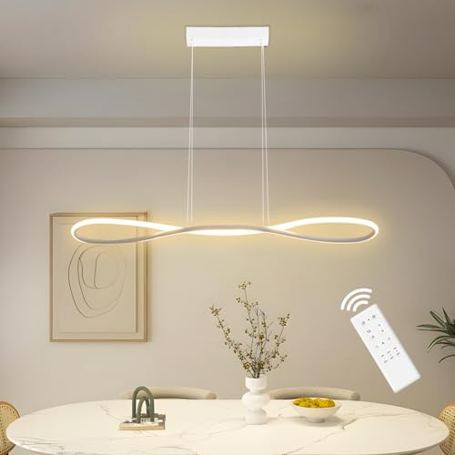 YLFXL Lampadario Led Sospensione, 90CM Lampada a sospensione Moderna Dimmerabile 3000K-6000K, 32W Lampadario LED Plafoniera Con Telecomando per Soggiorno, Cucina, Sala da pranzo, Bar Sospensione