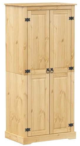Makastle Mehrzweckschrank, Kleiderschrank mit 2 Türen, Hochschränk, Drehtürenschrank, Haushaltsschrank Schrank Organizer für Schlafzimmer, 76x50x170 cm Massivholz Kiefer