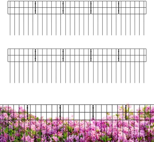 Moreeulsi Clôture de jardin pour animaux | Clôture en métal antirouille – 10 panneaux décoratifs résistants aux intempéries pour animaux de compagnie, chiens, cour, pelouse, espace pour animaux