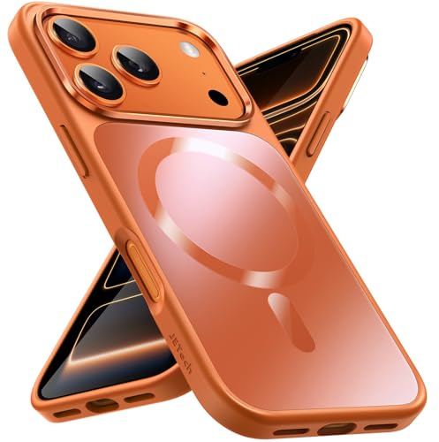 JETech Magnetische Hülle für iPhone 17 Pro Max 6,9 Zoll Kompatibel mit MagSafe, Luxus Metallglanz Matt Rückseite Dünn Stoßfest Elektroplattiert Handyhülle (Orange)