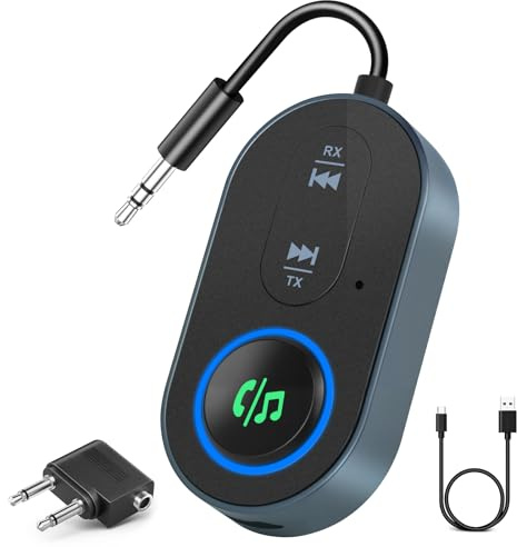 Bluetooth Flugzeug Adapter, 2 In 1 Bluetooth Sender Mit Headset Adapter | Bluetooths Sender Empfänger Klinke 3.5 mm AUX, für Flugzeug/TV/Auto/2 Kopfhörer