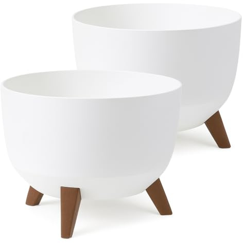 Tymar Pot de fleurs avec pieds, cache-pot pour l'extérieur, grand cache-pot, bac pour fontaine solaire, pot de terrasse rond_Roma (lot de 2) Blanc; ø 24 cm