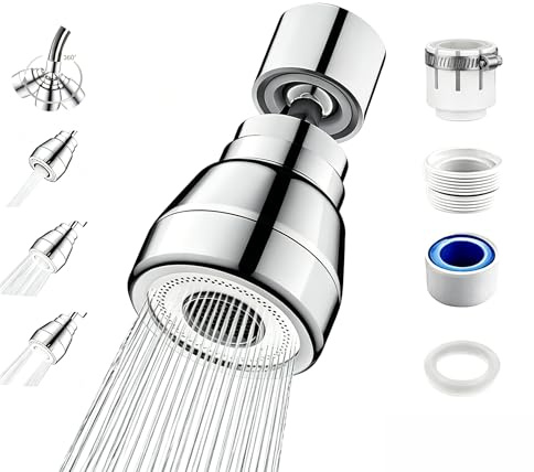 360° Swivel Kitchen Tap Spray Head - 3 Mode Faucet Adapter Aerator for Sink Dishwashing and Food Rinsing, Universal Fit Modern Homes (Silver, 1 Pc)
