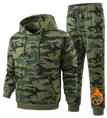 Clufar 2 pièces Survêtement Homme Chaud Longues Tenue Sport Homme DéContracté Hiver Sweat à Capuche et Pantalon pour Sport Travail,L Green
