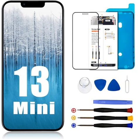 Dinow Écran pour iPhone 13 Mini, 5.4 LCD Display pour iPhone 13 Mini, Ecran pour iPhone 13 Mini LCD Replacement avec Kit de Reparation, Compatible avec modèle A2628/ A2481/ A2626/ A2629/ A2630