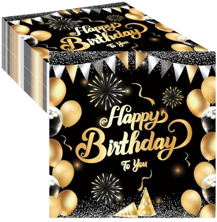 80 Stück Servietten Geburtstag - Happy Birthday Servietten Schwarz Gold, Geburtstagsservietten für Mann Frau Geburtstag Party Deko, 33 * 33cm