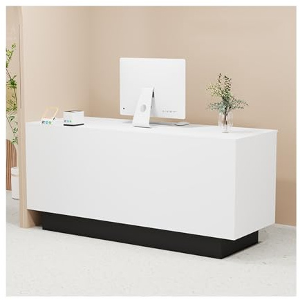 Moderno banco per ricevimenti con contenitore, elegante bancone per negozi al dettaglio, tavolo da ricevimento da 130 cm, elegante bancone per uso in corridoio, design salvaspazio (L130 cm)