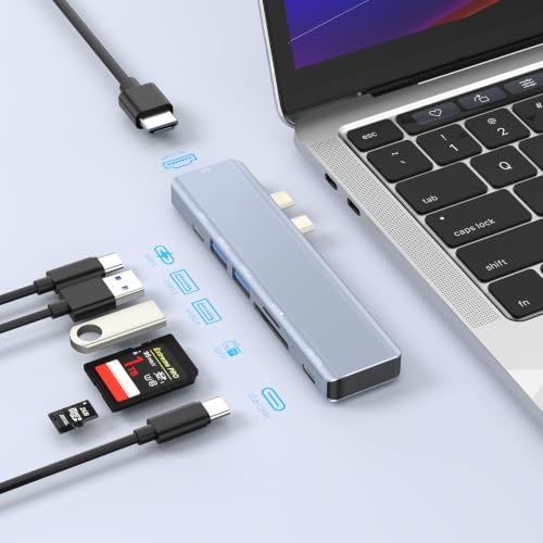 Hub Adattatore USB-C MaccBook Pro Air,Adattatore Multiporta Mac 7 in 2-Accessorio Dongle per MaccBook con HDMI 4K-Thunderbolt 3-Porte USB C/A,Lettore di Schede SD/TF per M5 M4 M3 M2 M1 2025–2018 13-16