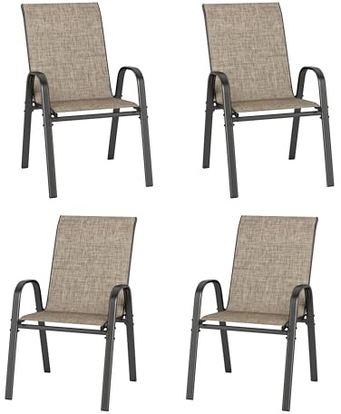 PHI VILLA Gartenstühle 4er Set, Gartensessel Stapelstühle Hochlehner, Wetterfest Terrassenstühle aus Textilene und E-Lackierung Metallgestell für Hinterhof Veranda Terrasse Poolbereich