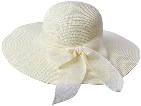 Miobo Damen Strohnut Sonnenhut Sommer Schleife Hut Strandhut Krempenhut Schlapphut (DE/NL/SE/PL, Numerisch, 56, 58, Weiß)