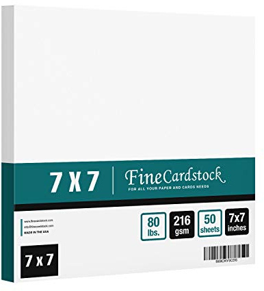 7 x 7 Square Cardstock | 80lb Cover White Thick Card Stock Paper - Smooth Finish | For Scrapbooking, Arts and Crafts, Wedding Invitations, Business Cards | 50 Cards Per Pack