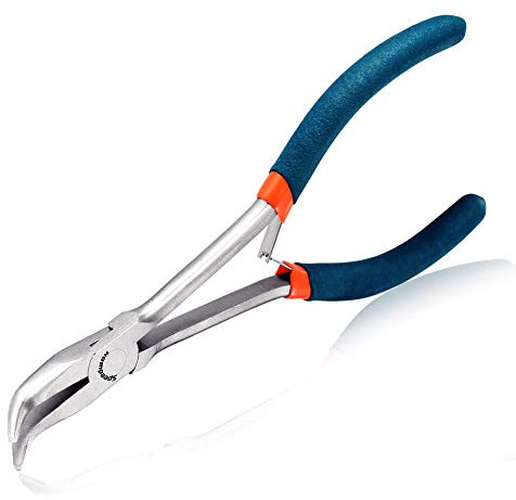 SPEEDWOX Bent Nose Pliers Long Reach 6 Inches 45 Degree Curved Mini Slim Chain Nose Smooth Tapered Jaws Precision Fine Pliers for Confined Areas High Leverage Reduce Efforts Jewelry Making Crafts