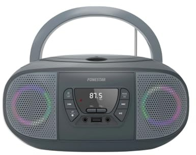 RADIO CD FONESTAR BOOM-GO-G GRIS 4W RMS BLUETOOTH FM USB/MP3 AUX IN SALIDA AURICULARES EFECTOS LUMINOSOS