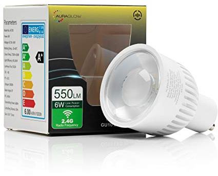 Auraglow 2.4Ghz RF Fernbedienung 6w Farbe und Sättigung Farbwechsel Warmweiß GU10 LED Dimmbare Glühbirne Zweite Generation - 60w EQV