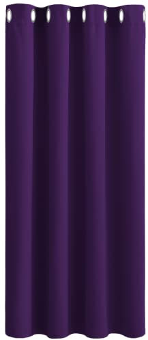PONY DANCE Kids Blackout Curtain - Thermal Room Darkening & Energy Saving Blackout Curtain Eyelet Top Kitchen Panel for Girls' Room/Bedroom/Nursery, W 52 x L 54, 1 PC, Purple