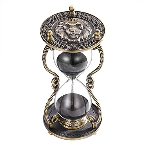 CNCJ Sand Timer 60 Minute Hourglass:Large Metal Lion Carved Sand Clock, Vintage Black Sand Watch 60 Min,Unique Reloj De Arena,Antique Hour Glass Sandglass for Gifts,Office,Desk,Decorations