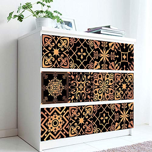 Stick on Tiles Black Golden Brown Tile Stickers PVC Self Adhesive Wall Tiles Heat Resistant Tile Stickers for Kitchen Bathroom Waterproof Peel and Stick Floor Tiles Tile Paint 20x20cm
