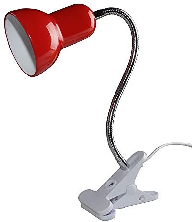 Lámpara de Escritorio E27 de Hierro Iluminación para Lectura con Pinza Lámpara de Mesa para Estudio o Trabajo Compatible con Bombilla LED Moderna Sin Bombilla (Rojo)