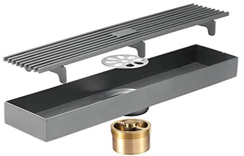 WRIST Desagüe De Ducha Lineal, Desagüe De Ducha De 12 Pulgadas con Coladores Extraíbles Desagüe De Suelo De Ducha De Acero Inoxidable 304 Desagüe De Suelo Rectangular con Rejilla Extraíble,Gun Grey