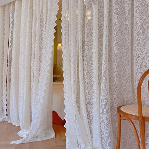 V3VOGUE Gardinen Vorhänge Gardinenschals Landhausstil Spitze Vintage Scheibengardinen - 1 Stück - Elegant - Schöne Waschbar - Für Wohnzimmer Deckenhohe Fenster Schals