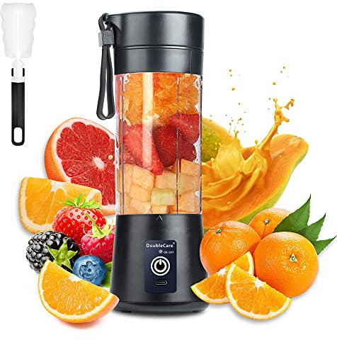 Mixeur Portable, Mixeur électrique USB, Mini Mélangeur Portable pour Shakes et Smoothies, jus, 380 ml, 6 lames idéales pour Mélanger, noir