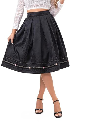 Kelliar Trachtenrock Damen Knielang Vintage Röcke Oktoberfest Trachten Rock Schwarz