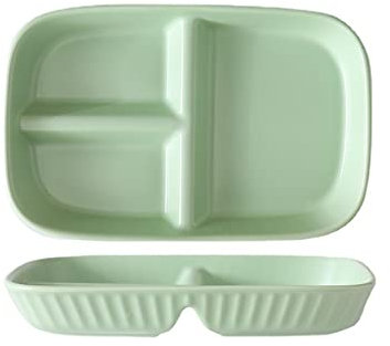 OnePine Assiette Compartiment Adulte Porcelaine, Rectangulaire Assiette de Contrôle de Portions, Assiette Divisée en 3 Regime, pour Salade, Dessert, Nouille, Bifteck, Petit déjeuner