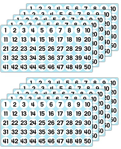 GamesMonkey® - Etichette Numeri Adesivi Cerchi - Bianco - da 1 a 50 - (50-500 - 2500 pezzi)(10-25 mm) Vinile Impermeabile - Inventario Consecutivi (25 mm - 2,5 cm, 500 Pezzi - 10 Fogli)