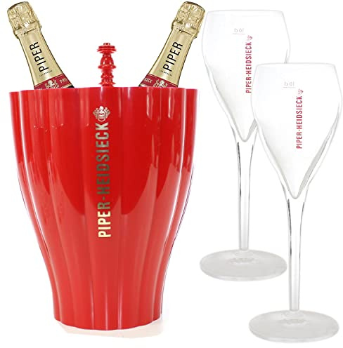 QMBasic PIPER - GLAS SET für HEIDSIECK CHAMPAGNER - 2 Champagner Gläser + Flaschenkühler
