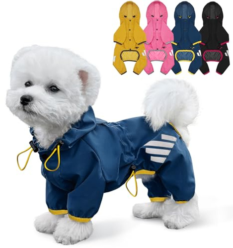 Regenmantel für Hunde Mit Kapuze - wasserdichte Regenjacke, Leinenloch, Reflektierender Riemen für Kleine, Mittelgroße Hunde - Leichte Welpenkleidung (Blau, XS)
