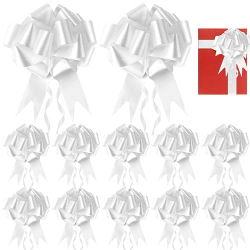 100 Pcs Geschenkschleifen Weiß, 11CM Autoschleifen Hochzeit,Antennenschleifen Dekoschleife für Autoschmuck,Geschenkverpackung, DIY,Hochzeits,Party, Geburtstag