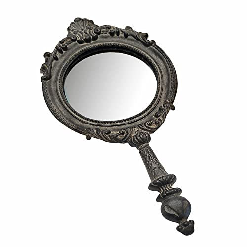 Loberon Handspiegel Empuré, Zauberhafter Charme im Vintage-Look, Handbearbeiteter Rahmen, Antik-Finish, Accessoire, Spiegelglas, Zinn, antikgrau