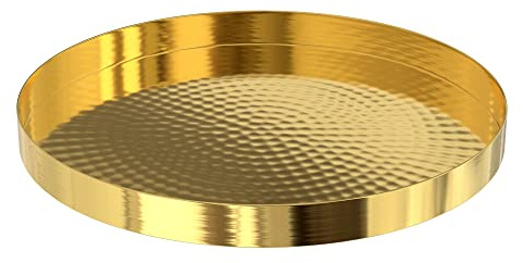 Bandeja decorativa de metal dorado de 29 cm, superficie texturizada, decoración del hogar de primera calidad, bandeja de cosméticos para servir, plato organizador de maquillaje, joyas, perfume, vela