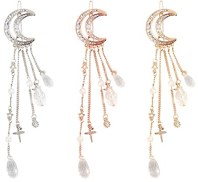 minkissy 3 Stücke Strass Haarspange Strass Spangen Für Trendige Haarspangen Quaste Haar Himmlischen Haar Zubehör Sonne Mond Haarspangen Quaste Clip Schmuck Dekorieren