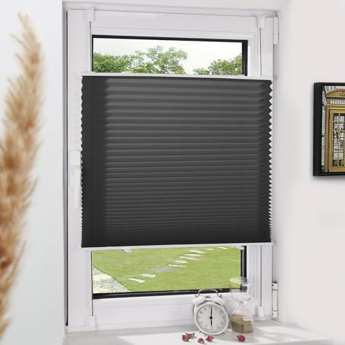 Grandekor Plissee Klemmfix ohne Bohren Schwarz 75x180cm(BxH) Plissees lichtdurchlässig Blickdicht Jalousien ohne Bohren Fensterrollo Klemmrollos Sonnenschutz Sichtschutz Faltrollo Rollos für Fenster
