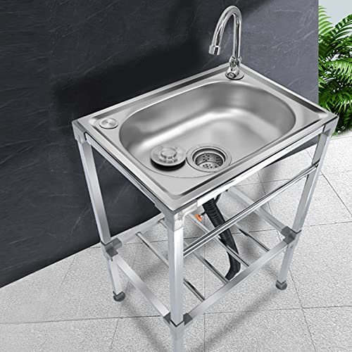 Lavello Da Cucina Indipendente Lavandino da esterno Acciaio inox Lavandino a Mano Bacino Singolo Lavello Da Bar,Lavatoio da Giardino Campeggio,Con Rubinetto (48x35x83cm/19x14x33in)