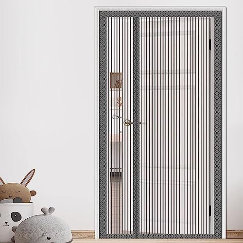 EMYJAY Doorway Tassels Beads, Durable Mesh Magnetic Screen Door Beaded Curtain Door String Curtains Hallway Entrance Privacy Decor (Color : Grå, Size : 90x200cm)