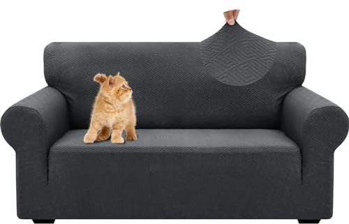 YSTELLAA Copri Divano 2 Posti Con Braccioli, Jacquard Copridivani Elasticizzati, Universale Moderno Sofa Cover, Antiscivolo, Lavabili, Rimovibile, Grigio Scuro