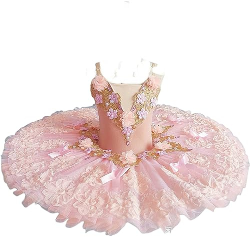 OTMYIGO Professionelles Ballett-Tutu für Mädchen, Schwanensee, Pfannkuchen-Tutu, Ballerina-Party-Tanzkostüme, Ballettkleid,Rosa,160