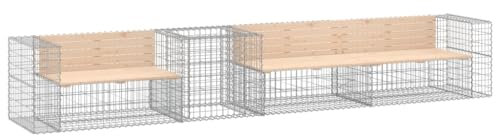 vidaXL Garden Bench, Outdoor Bench with Gabion Basket, Park Bench for Patio Yard, Picnic Bench Chair with Armrest, Solid Wood Pine