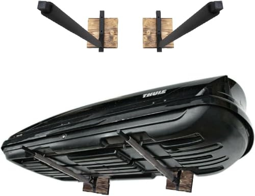 Dachbox Wandhalterung WSB.O schwarz 82 cm zur Aufbewahrung von Dachkoffer Gartengeräte Skibox Sportgeräte Surfbrett iSUP mit Stahl Holzbrett