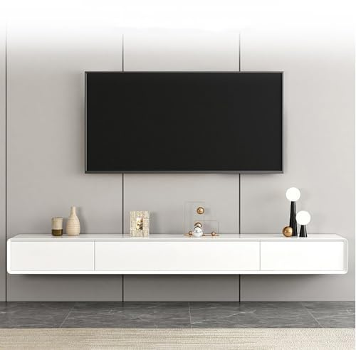 WOLWES Lowboard Hängend TV Schrank Holz Fernseher Tisch Modern TV Board Mit Schubladen Fernsehschrank TV Möbel Wohnzimmer (Color : Wit, Size : 160cm)
