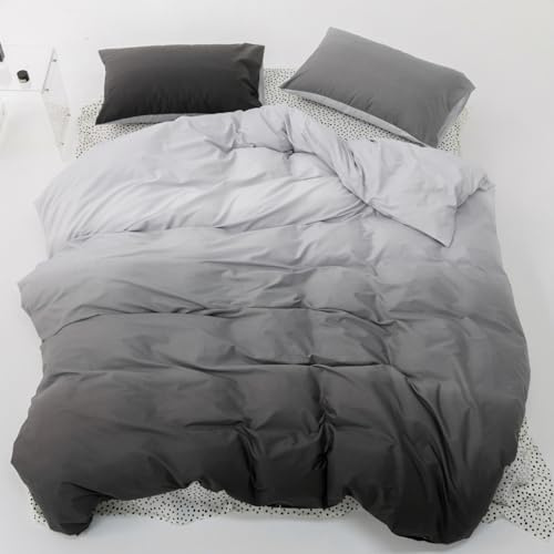 BlueBlue Gray Kids Duvet Cover Set Twin 100% Cotton Bedding for Boys Girls Teens Black Gray Grey White Pattern 1 Abstract Comforter Cover 2 Pillowcases, Twin