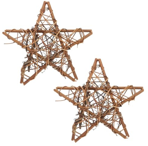 Cabilock Anillo de Guirnalda de Ratán en Forma de Estrella, 2 Piezas, Estructura Resistente para Decoración Colgante en Interiores y Jardines