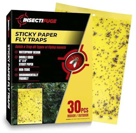 Insectifuge Lot de 30 pièges adhésifs double face jaunes pour moucherons – Papier imperméable pour extérieur et intérieur pour piège à moucherons, ruban adhésif extérieur pour aleurodes, pucerons,