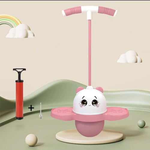 TQUEG Der Pogo Jumper mit Griff und Kugelpumpe ist mit Einer Luftpumpe zum Training und Balancieren Einer maximalen Belastbarkeit von 100 Kilogramm ausgestattet (Little Bear Pink)