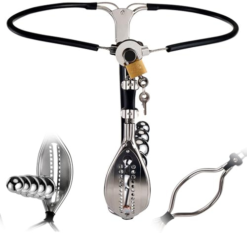 Abschließbar Unsichtbar Damen Chastity Belt, Edelstahl Keuschheitsgürtel Frau Unterwäsche Keuschheit Hosen mit Vaginal Plug, Extrem BDSM Fetisch Erwachsene Spiel für Frauen,Schwarz,100~110cm