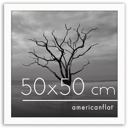 Americanflat Cornice 50x50 cm Bianca - Cornice Quadrata in Legno Multistrato con Vetro Resistente agli Urti e Ganci Integrati - Cornice Foto da Appendere in Verticale o Orizzontale